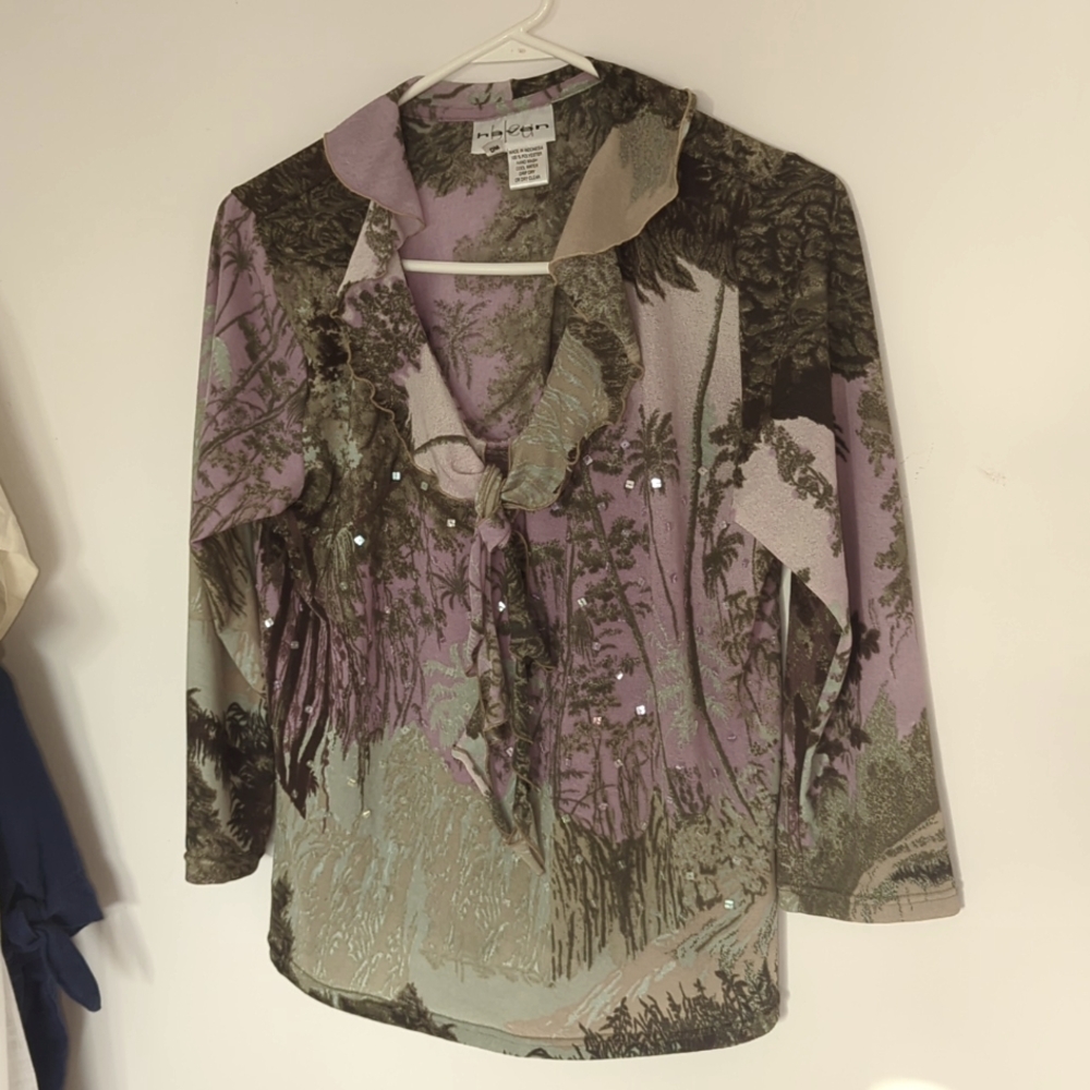 Haven Bleu sheer top w/ sequins XL